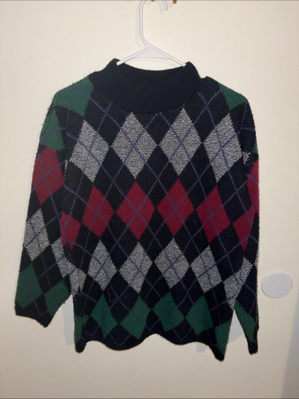 Argyle Crewneck Sweater in Black, Green & Burgundy